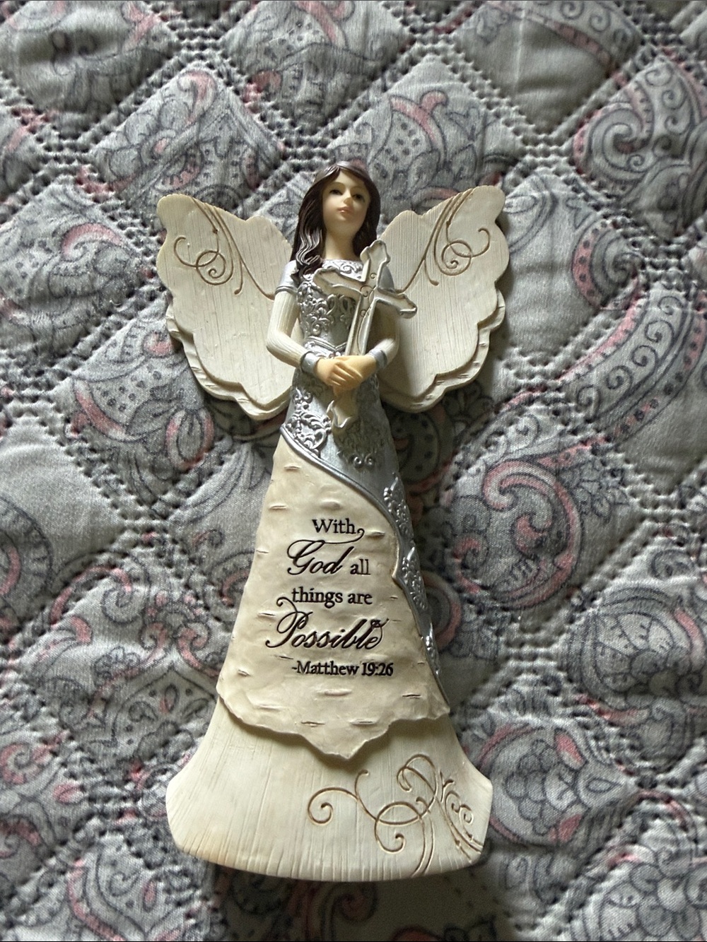 Angel Figurine with Cross and Scripture